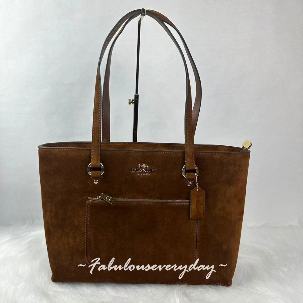 Coach Station Tote Bag In Suede and Leather Gold/Warm Brown CEW20 NWT